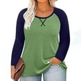 thumbnail image 3 of Womens Plus Size T-Shirts, Raglan Long Sleeve Shirts for Women Fall Casual Loose Fit Oversized Color Patchwork Crewneck Tees, 3 of 5