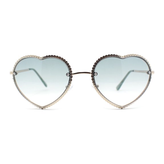 Womens Metal Race Jewel Trim Rimless Heart Shape Hippie Sunglasses Gold - Green