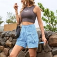 thumbnail image 6 of Women Cargo Denim Shorts - Summer Casual Vintage Loose Button Zipper Shorts Added Light Blue L, 6 of 8