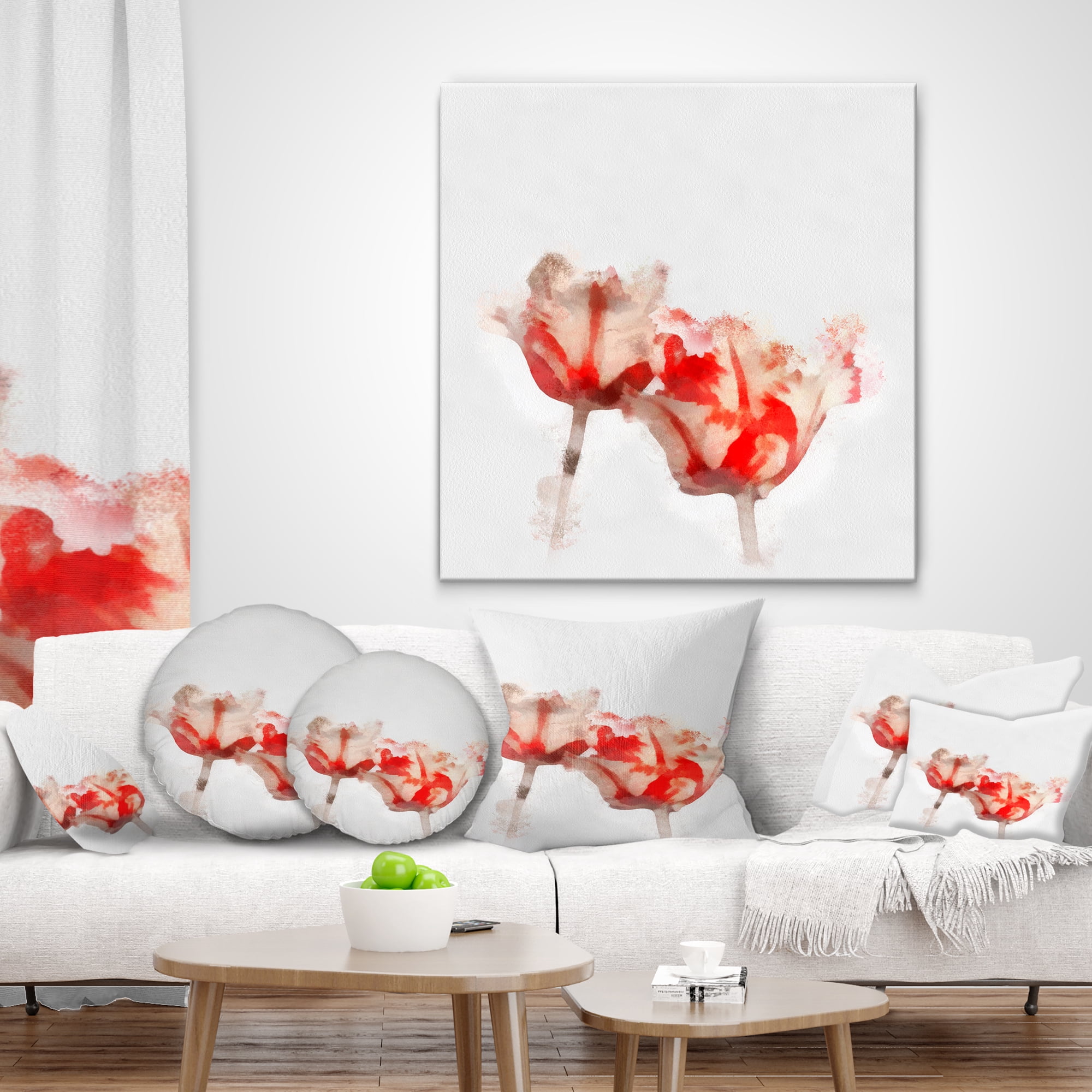 Designart Colorful Watercolor Roses on White - Floral Throw Pillow - 18x18