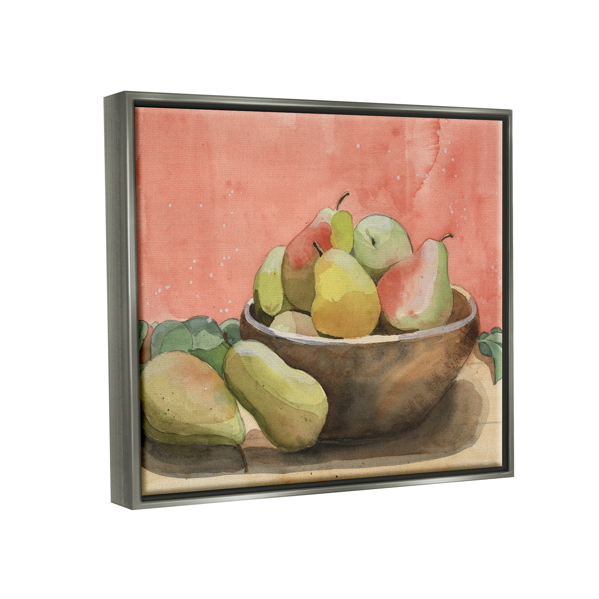Stupell Industries Watercolor Pears Still Life Food & Beverage Painting Gray Floater Framed Canvas Art Print Wall Art, 31 x 25