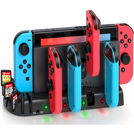 Nintendo Switch Controller Charger, KDD Joy-Con Charging Dock with 8 Games Storage & LED Indicator