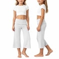thumbnail image 3 of Shadoumai Kids Girls Fold Over Capris Casual Wide Leg Mid Rise Ruched Stretch Gaucho Pants Summer Streetwear Capri Pants, 3 of 5