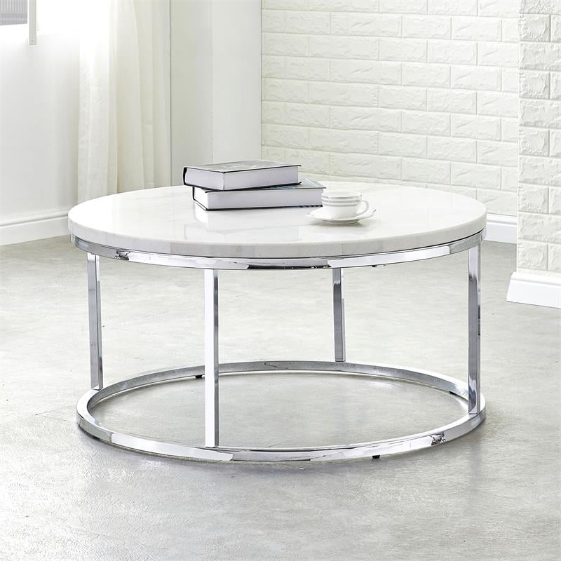 Steve Silver Echo White Marble And, Round Glass Silver Coffee Table Set