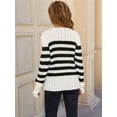 thumbnail image 3 of Women'S Striped Sweaters Casual Crew Neck Long Sleeve Pullover Oversized Cable Knit Loose Jumper Tops White S, 3 of 8