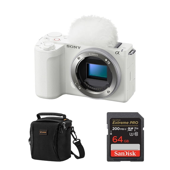 Sony Alpha ZV-E10 II Mirrorless Camera, White, Bundle with Extreme PRO 64GB Memory Card and Shoulder Bag