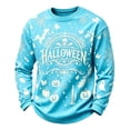 thumbnail image 2 of Mens Retro Fall Halloween Splatter Detail Graphic Cotton Blend Crewneck Sweatshirt Jack O Lantern Holiday Casual Long Sleeve Pullover Blue 3XL, 2 of 4