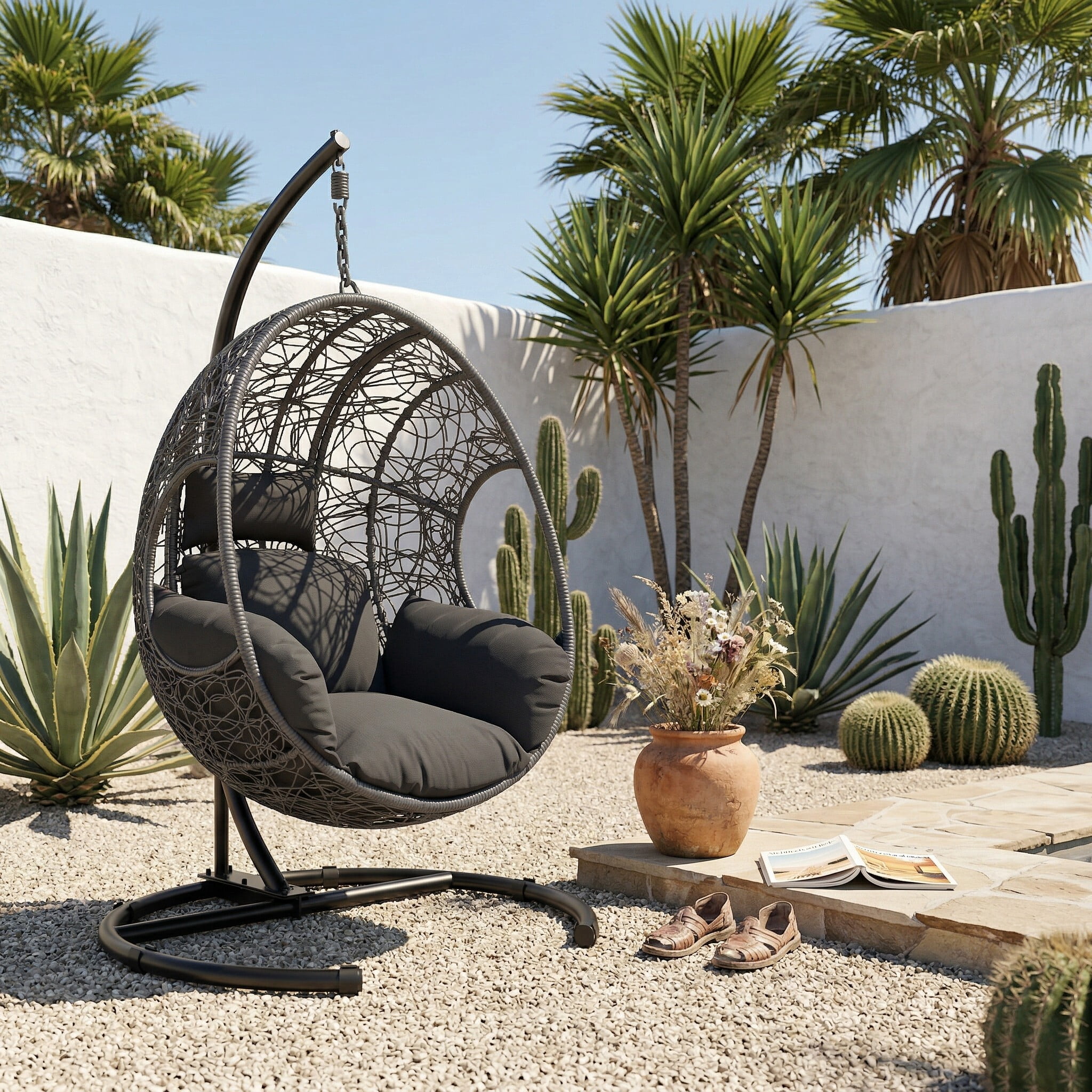 avobird 42" Wide U-Base Hanging Egg Chair, Patio Swing with 8-Inch Cushion Weatherproof PE Rattan & Waterproof Cover, Suitable for use in outdoor gardens and on balconies, Gray
