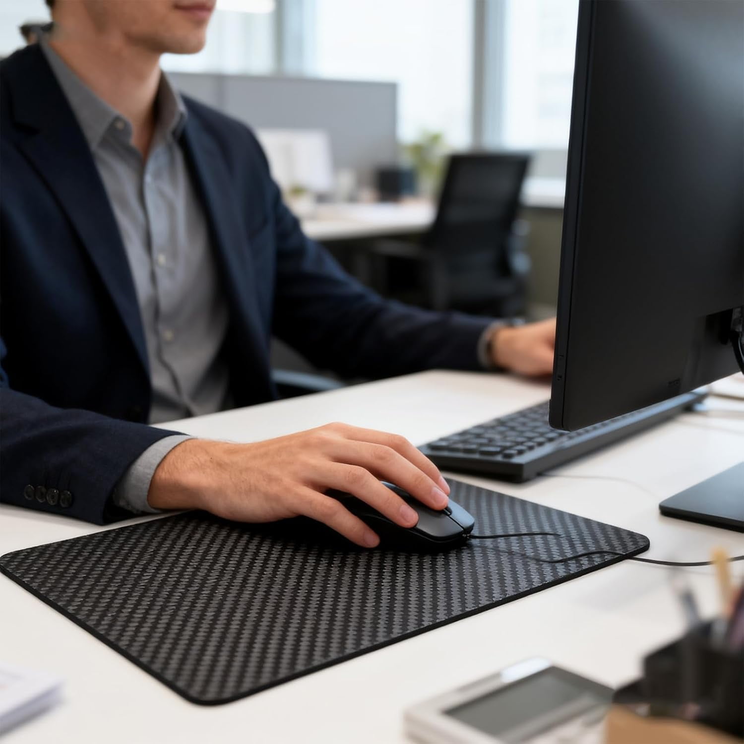 Multipurpose Carbon Fiber Mouse Pad - Hard, Thin, and Lightweight for Office, Gaming, and Daily Computer Use on Desk or Lap (Forged, Large)