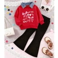 thumbnail image 5 of DAETIROS Girls 2 Piece Outfit Set Comfy Bow Print Top & Flare Pants Kids Girls Matching Set Casual Everyday Playwear Red Sizes 2T-8,Size 5-6 T, 5 of 7