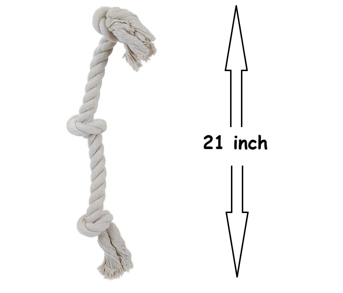 LONG Rope Eco Friendly Dog Tug Toys 21 inches 100% Cotton FUN 3 Knot Interactive (Three Long Rope Toys)