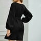 thumbnail image 4 of Vestido largo medio de cintura alta con cuello redondo liso para otoño e invierno para mujer Fridja  yut1613, 4 of 7