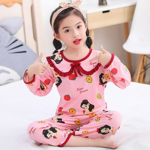 Conjunto de pijamas de princesas de Disney para niños, pantalones de manga larga para niñas, traje nuevo de encaje de estilo extranjero, conjunto de dos piezas de princesitas de 8 altura 100-110cm zhangmengya CONDUJO
