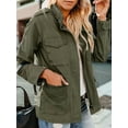 thumbnail image 5 of Women'S Fall Utility Jacket - Stand Collar, Solid Color, Loose Fit, Zipper Closure, and Multiple Pockets Army Green 4XL, 5 of 6