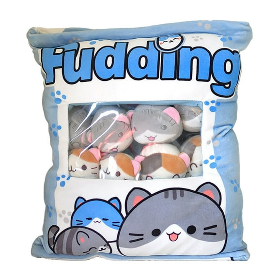 AUDeals Removable Cat Plush Snack Pillow Stuffed Animal Toys with Dolls for Kids | Interactive Decorative Pillow & Pet Play Cushion