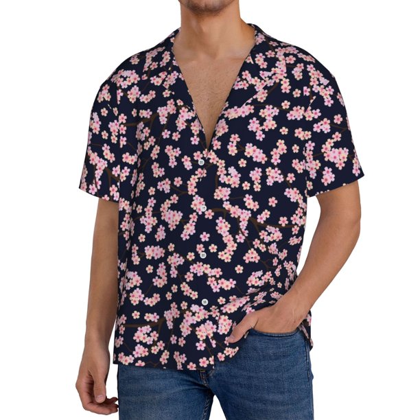 Balery Flower Camisa Casual de Manga Corta con Botones para Hombre, Texturizada, Estilo Cubano, para Playa, Verano-X-Large