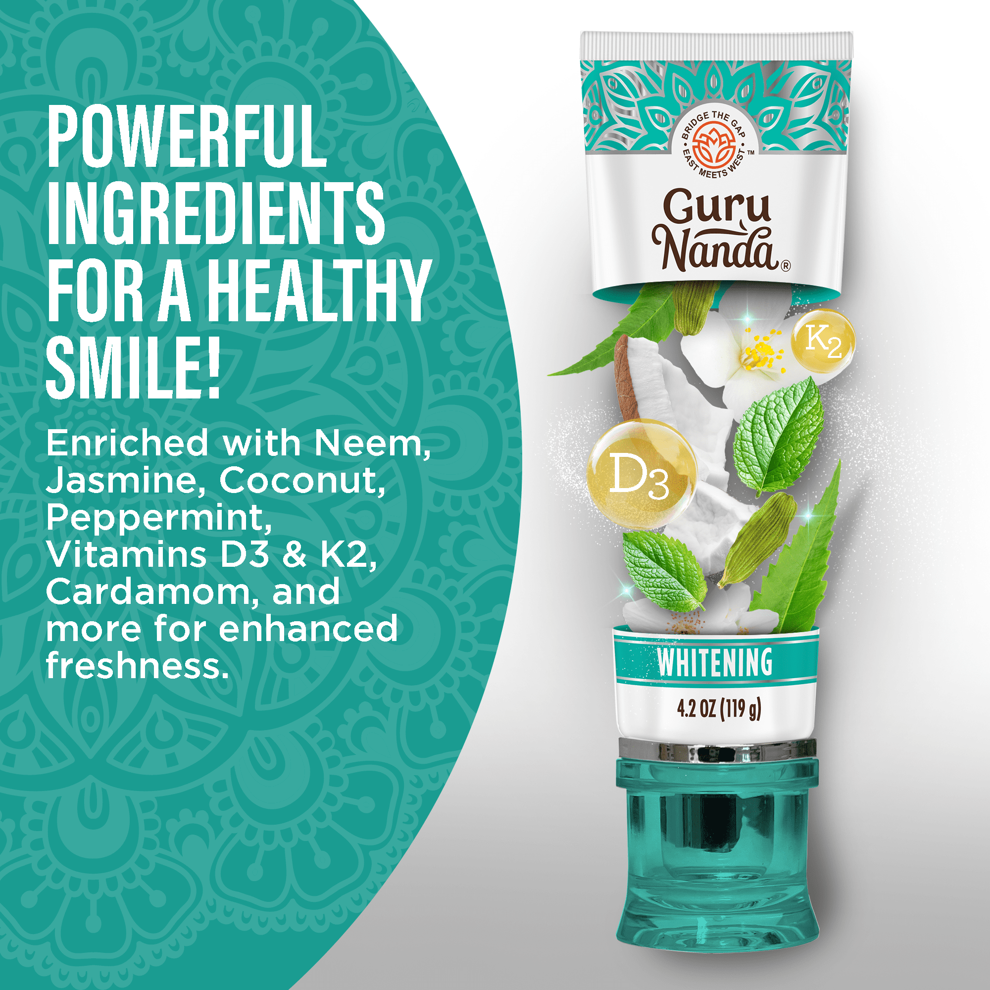 GuruNanda Fluoride-Free Whitening Toothpaste With 5% Hydroxyapatite and Neem - 4 Pack