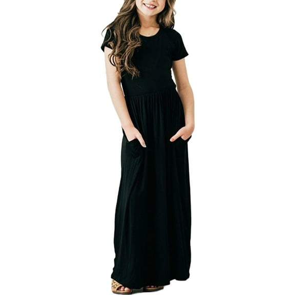 EnJoCho Boho Maxi Dress for Teen Girls, Girls Maxi Dress Short Sleeve Casual Holiday Summer Dress with Pockets for 5-14 Years