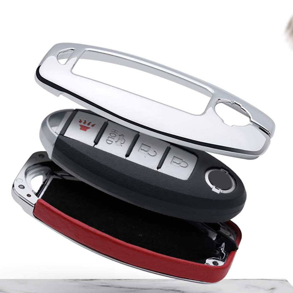 Key Fob Case Fit for Nissan Rogue Armada Murano Remote Cover Leather Key Shell Metal Protection Fit for Infiniti JX35 Q50 Q60 QX56
