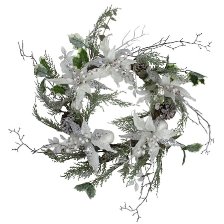 Northlight Iced White Poinsettia Artificial Christmas Wreath - 22 inch Unlit