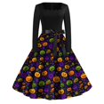 thumbnail image 2 of Halloween Hepburn Dresses for Women Spider Webeb Castle Round Neck Spooky Hepburn Dress Bat Pumpkin Long Sleeve Horror Hepburn Dresses, M, 2 of 5
