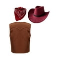 thumbnail image 2 of Yeahdor Kids Girls Boys Western Cowboy Dress Up Suede Tassel Vest with Hat Bandanna Fancy Party Outfit Burgundy 4, 2 of 5