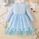 thumbnail image 4 of Vestido de cuello redondo y manga larga para niñas Vestido de cuello redondo y manga larga para niñas Falda de malla elegante Vestido de princesa elegante para niñas pequeñas Vestido de poliéster para, 4 of 6