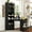 Black, variant on Noble House Florin 55" L-Shaped Corner Desk with Hutch, Modern Wooden Table with Bookshelf & Drawer, Black
