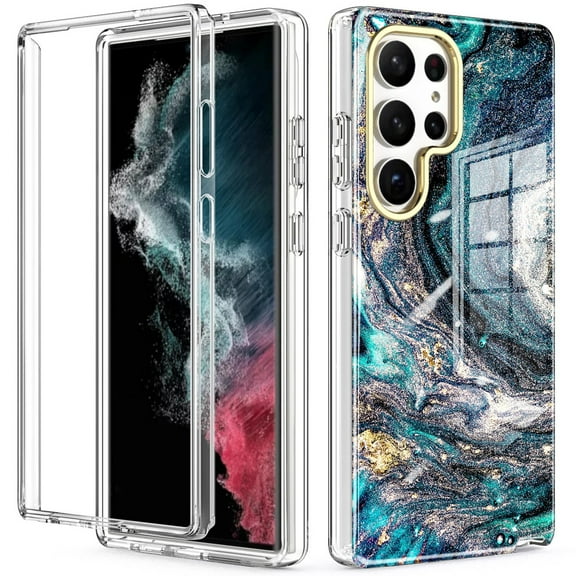 Dteck for Samsung Galaxy S23 Ultra Case Marble Pattern Hybrid Hard Back Soft TPU Raised Edge Ultra-Thin Shock Absorption Scratch Proof Slim Protective Case for Samsung S23 Ultra, Deep Blue Marble