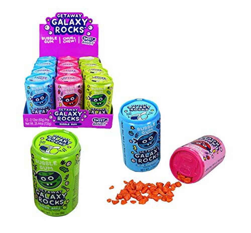 Getaway Galaxy Rocks Bubble Gum Candy Cans - 12 Count Display Box