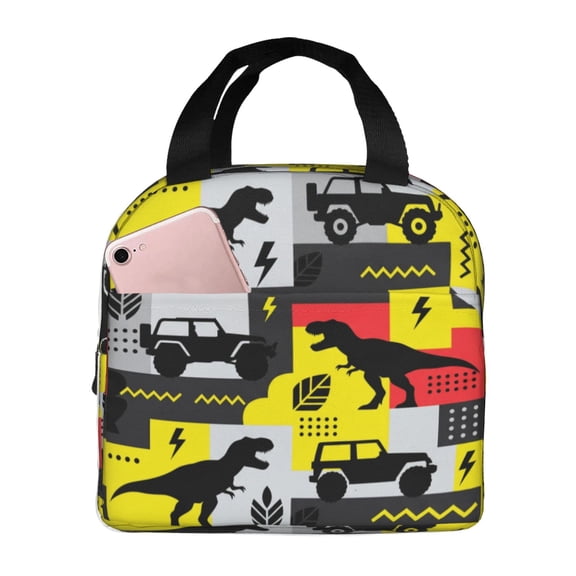 Dinosaur Chariot Lunch Bag Forest Dino Reusable Insulated Lunch Box Portable Cooler Thermal Small Tote Bag For Work Picnic Office Travel