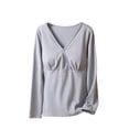 thumbnail image 3 of Hesxuno Women Long Sleeve T Shirts V Neck Wrap Cotton Tops Casual Built-In Bra Maternity Shirts Belly friendly Nursing Clothes Summer Spring Lounge Tee Shirts Blue XL, 3 of 6