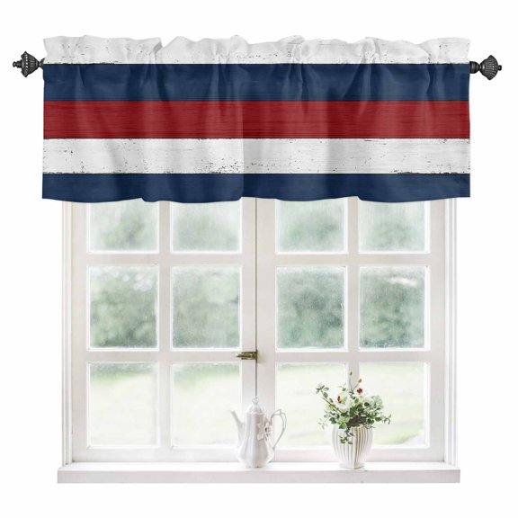 Red Navy Blue Stripe Kitchen Valances for Windows 42x12 Inch Kitchen Curtains Valances Rod Pocket Retro Farmhouse Striped Vintage Bathroom Window Valances for Window Treatment Decor
