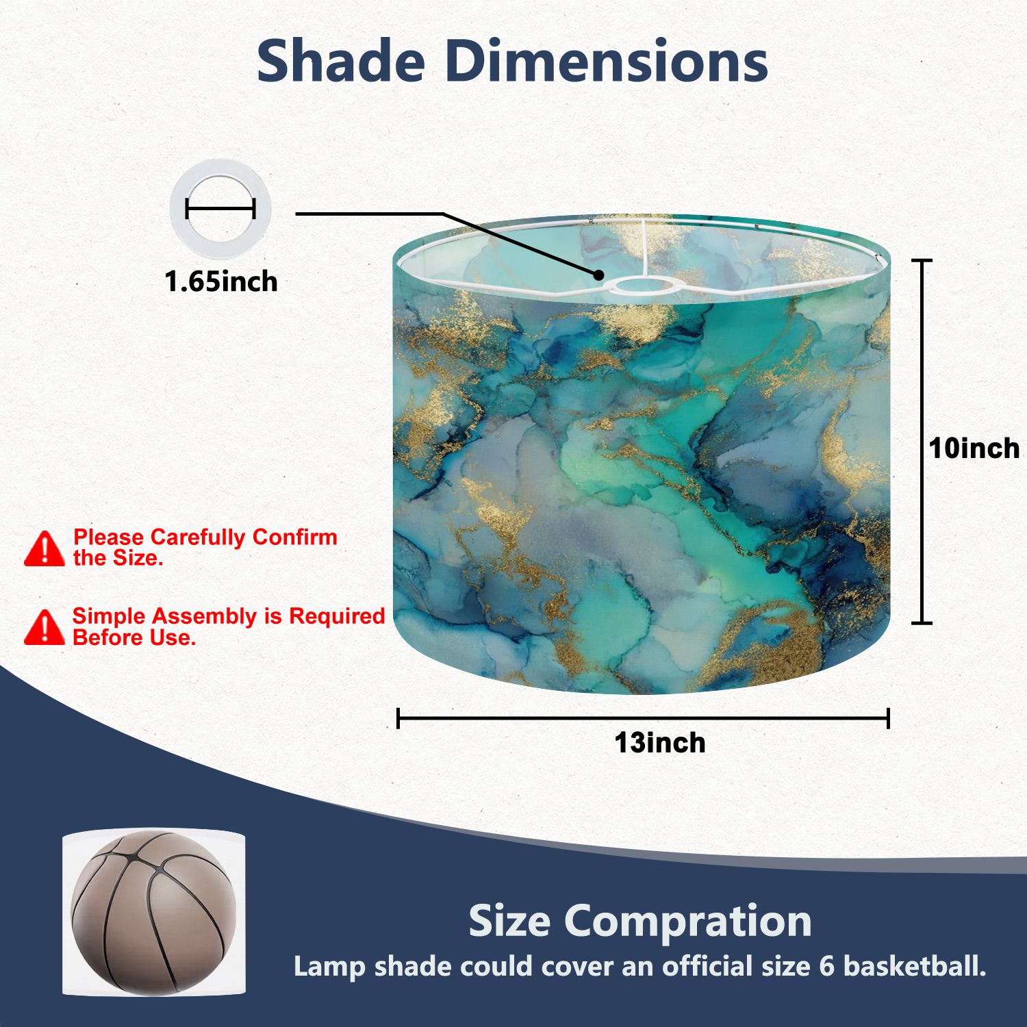 Lamp Shades Set of 2 Easy Assembly Gold Marble Alcohol Ink Blue Marble Watercolor Light Foil Drum Lampshades for Table Lamps Floor Lamps Pendant Light 13"x13"x10" Replacement Lamp Shade
