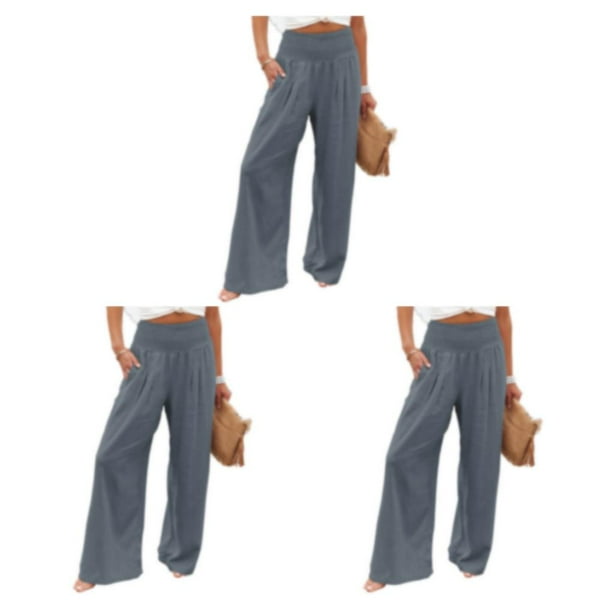 Pantalones de Verano Primavera Sonducket con bolsillos color sólido Suelto Casual Pierna ancha Gris