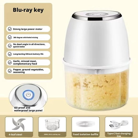 Electric Garlic Chopper, 300ml Portable Cordless Mini Food Processor, Vegetable Ginger Onion Dicer for Kitchen Cooking