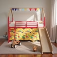 thumbnail image 2 of Tcbosik Twin Size Loft Bed with Curtain Set, Star Stickers and Pennant Banner Flag, Slide, Ladder and Guardrail, Heavy Duty Metal Bed Frame, No Box Spring Needed, Gold, 2 of 10