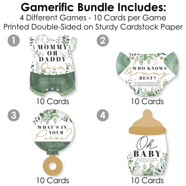 Big Dot of Happiness Boho Botanical Baby - 4 Greenery Baby Shower Games - 10 Cards Each - Gamerific Bundle