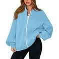 thumbnail image 2 of Womens Fall Fashion 2025 Oversized Zip Up Sweatshirt Jackets Casual Long Sleeve Bomber Outerwear Winter Outfits Sky Blue L, 2 of 7