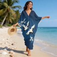 thumbnail image 5 of Xixirimido Cranes White Cherry Blossom Print Kaftan Dresses for Women Plus Size V-Neck Moo Moos Batwing Sleeve Caftan Beach Dress Bathing Suit Cover-Up Loungewear, 5 of 7