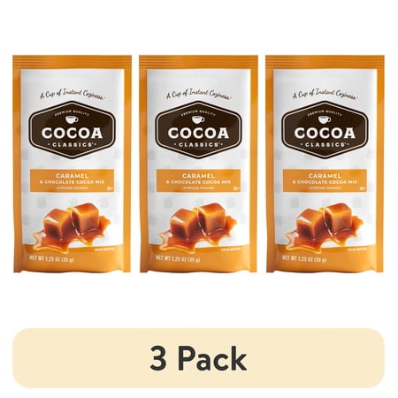 (3 pack) Cocoa Classics Caramel Cocoa Mix Hot Chocolate Made with Nonfat Milk Just Add Hot Water Make Hot or Iced Cocoa Gluten Free & Kosher Dairy Friendly 1, 1.25oz Packet