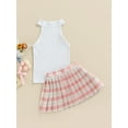 thumbnail image 2 of Franhais Kids Baby Girl Clothes Solid Color Ribbed Sleeveless Tank Tops and Plaid Printed Mini Pleated Skirt Set Summer Outfit, 2 of 9