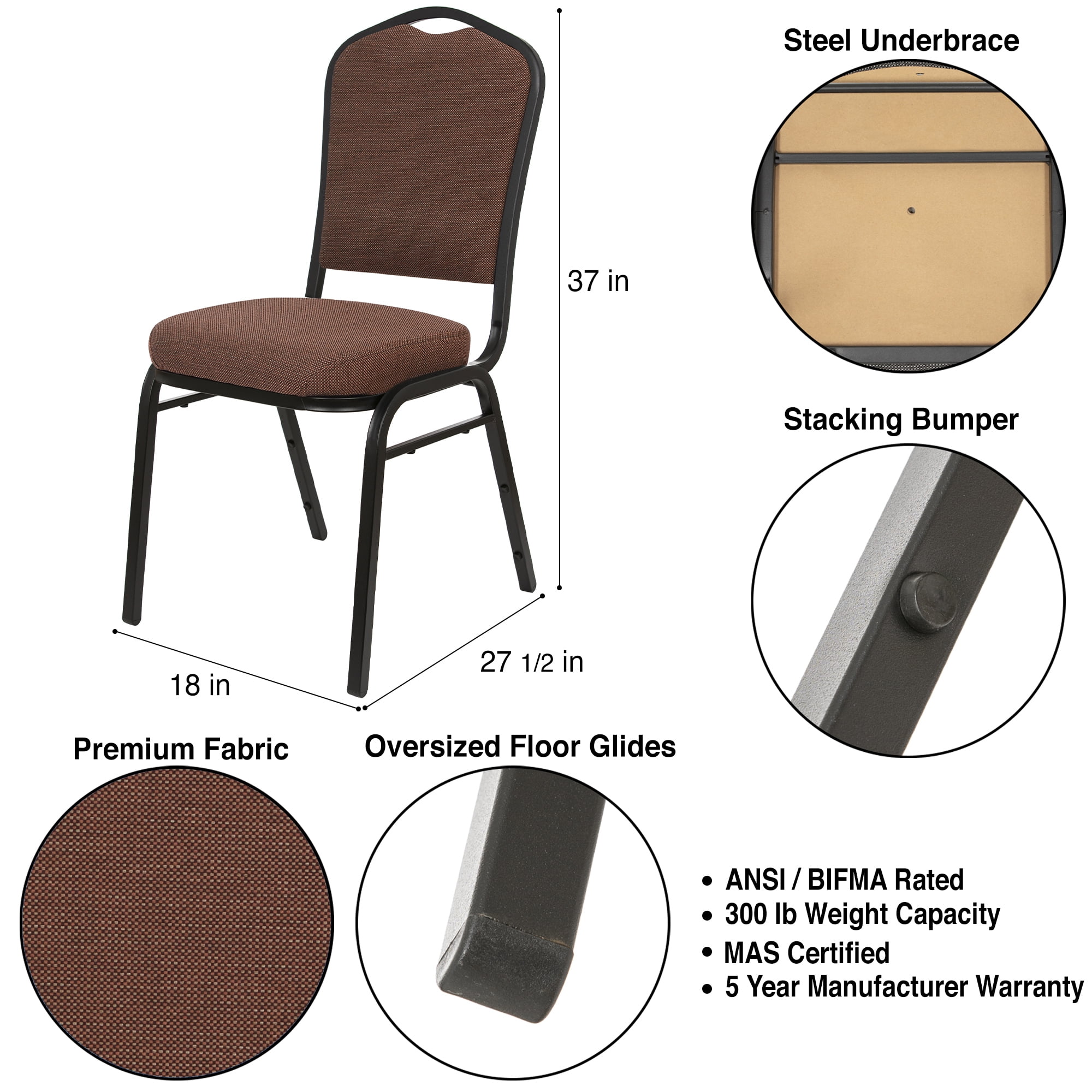 Hampden Furnishings Lila Collection Fabric Banquet Chair, Natural Chocolatier, Pack of 2