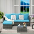thumbnail image 2 of 2-Piece Patio Furniture Set, Outdoor Woven Sectional L- Shaped Patio Furniture , Wicker Conversation Set with Ottoman, Detachable Lounger Table for Backyard Poolside (Light Blue), 2 of 11