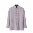 thumbnail image 2 of Ceisia Men's Solid Color Long Sleeve Stand Collar Chinese Knot Button Linen Blend Breathable Double Pocket Casual Shirt Gray XXXL Gifts, 2 of 7