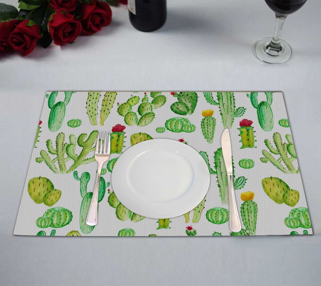 Cactus Plants Placemats Set of 6 Washable Non-Slip Burlap Table Mats Heat Resistant Place Mats for Home Kitchen Dining Party 12 X 18 in