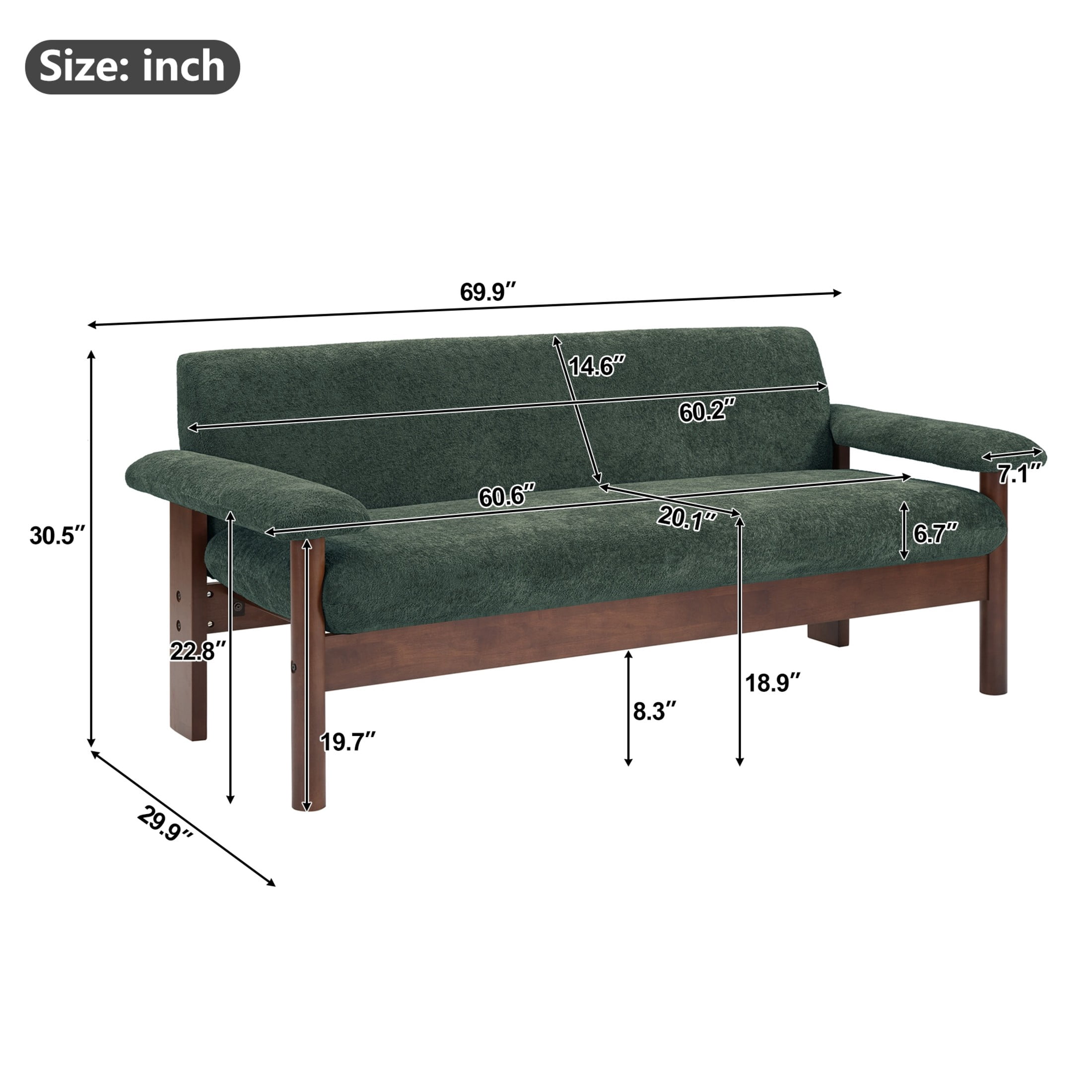 Christopher Knight Home 70" Modern Sofa, Chenille Upholstered Couch with Pillow Top Arms, Green