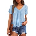 thumbnail image 2 of Lixiuxyad Women's Casual Summer T Shirts Short Sleeve V Neck Tops Tshirts Womens Summer T Shirts,Blue M, 2 of 7