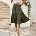thumbnail image 5 of WTOBBY Women's Casual High Waist Drawstring A-line Solid Color Skirt with Pockets, Flowy Maxi Design for Everyday Wear, Bohemian Style Elastic Waist Skirt,Army Green L, 5 of 5