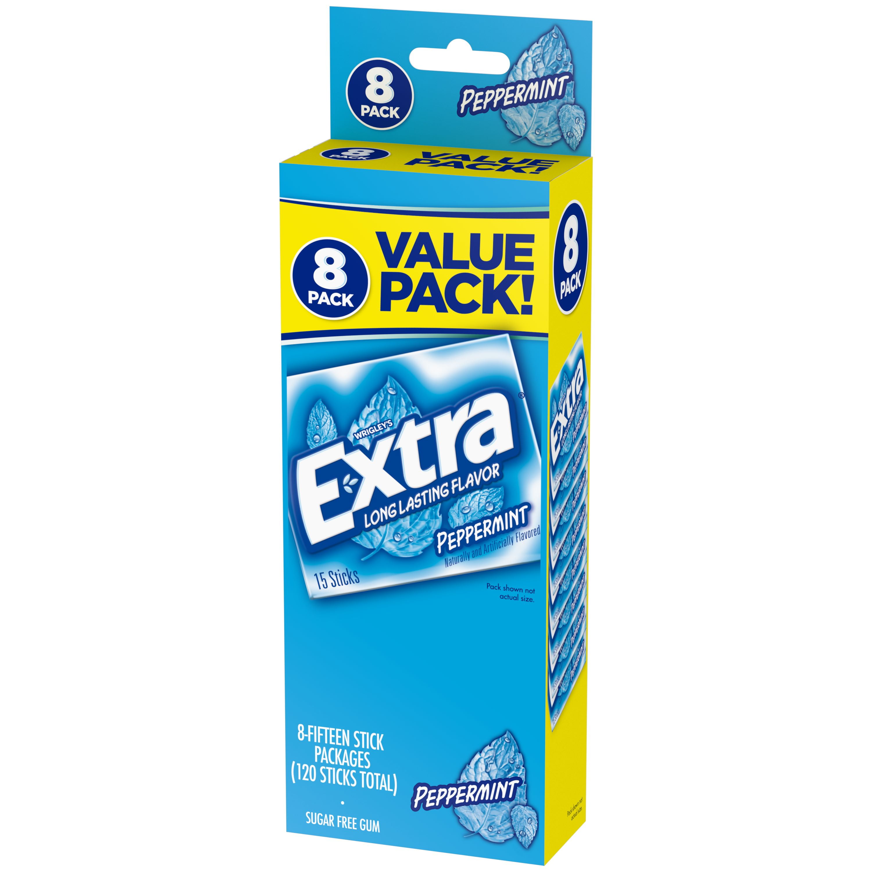 Extra Sugarless Mint Peppermint Chewing Gum - 15 Count (8 Pack